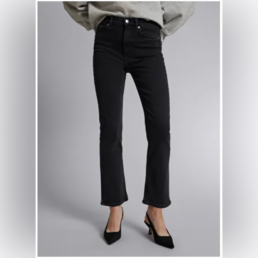 & Other Stories Flare Cut Cropped Black Jeans